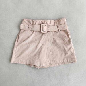 Zara Beige Suede Skort with Belt and Pockets